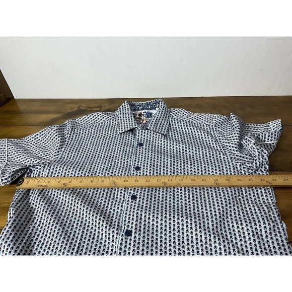 Robert Graham Shirt Mens Large L Blue Print Button Up Classic Fit Short Sleeve - Picture 9 of 12